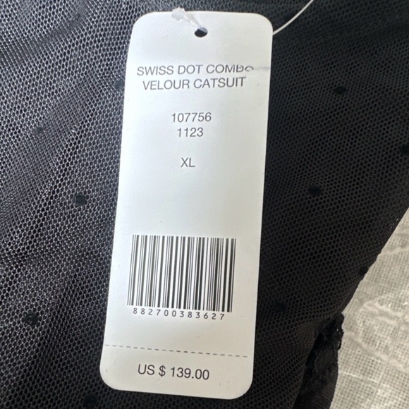 BEBE SWISS DOT COMBO VELOUR CATSUIT. - Picture 7 of 10